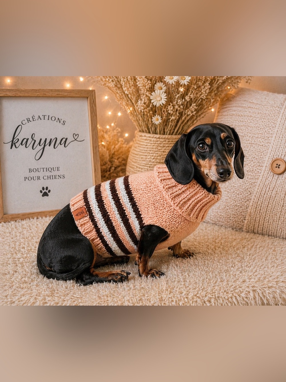 Cozy Pink Striped hand-knitted Dog Sweater - Soft Turtleneck Pet Pullover